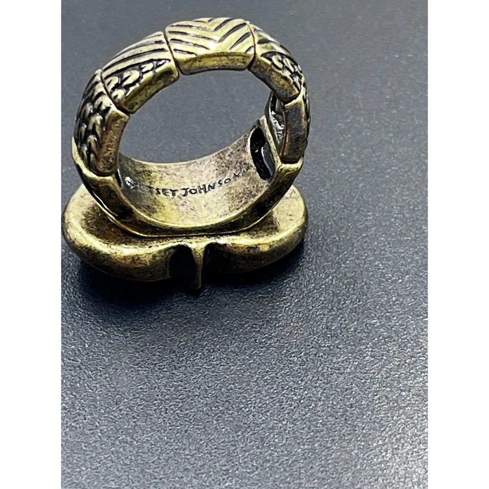 Betsey Johnson Vintage Owl Bronze Pink Rhinestone Vampire Slayer Stretch Ring